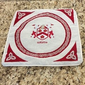Hand Crafted Red and Off White Celtic Last Name Pillow Covering WHITE